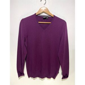 Boss Virgin wool sweater Vneck purple plum slim fit business casual winter men L